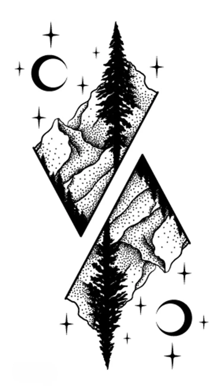 Tattoo Sticker Art Black White Drawing Little Element Small Triangle wave flower mountain Water Transfer Temporary Fake tatoo