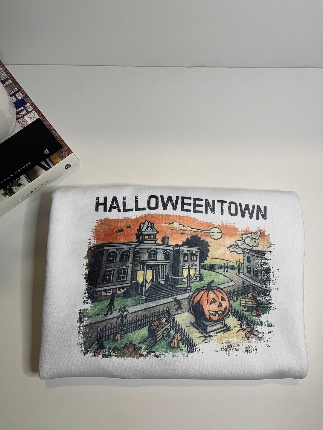 HALLOWEENTOWN Halloween Printing Round Neck Long Sleeve Pullover