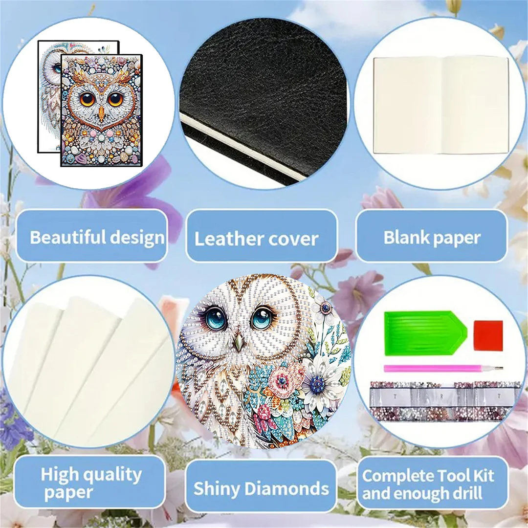 2pcs Owl Partial DIY 50 Pages A5 Diamond Painting Notebook for Study Drawing