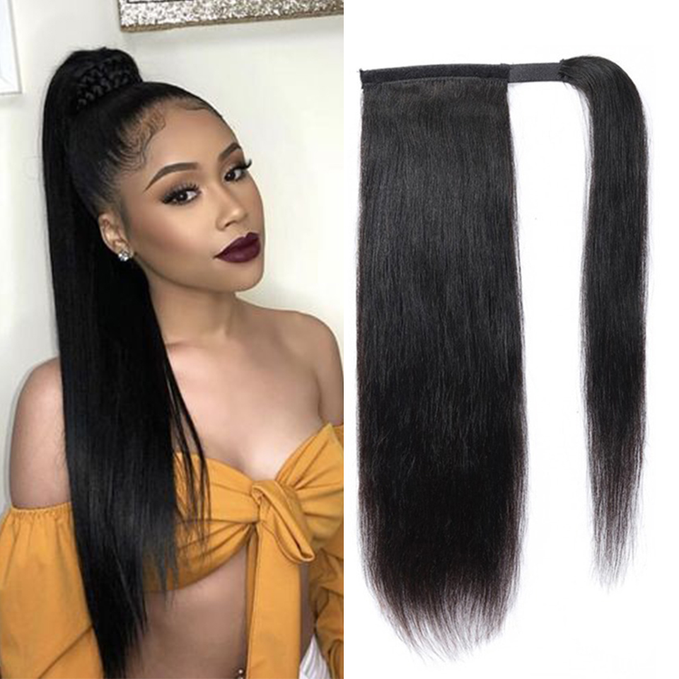 Straight 12A Warp Around Ponytails 100% Human Hair Ponytails