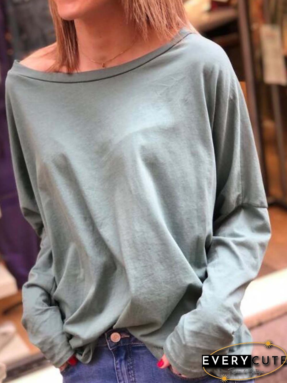 Casual Scoop Neckline Cotton-Blend Long Sleeve Tops