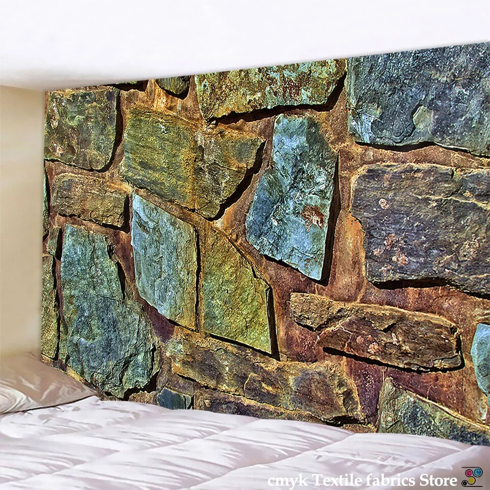 3D Colored Stone Brick Retro Tapestry Wall Hanging Bohemia Art Print Tapestry Room Home Decoration