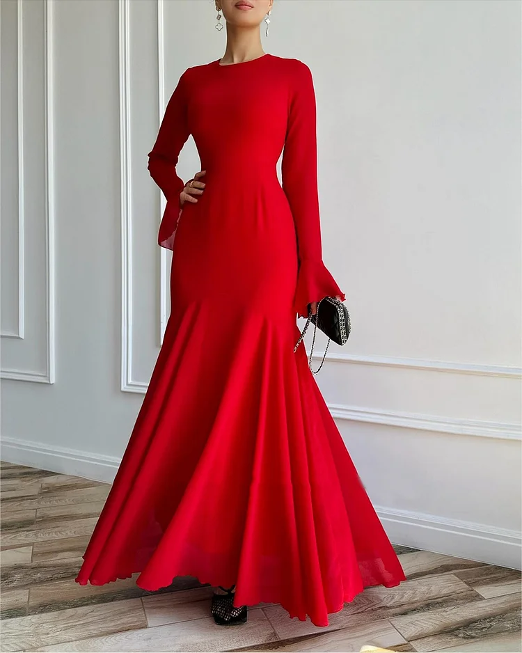 Women's Round Neck Red Dress