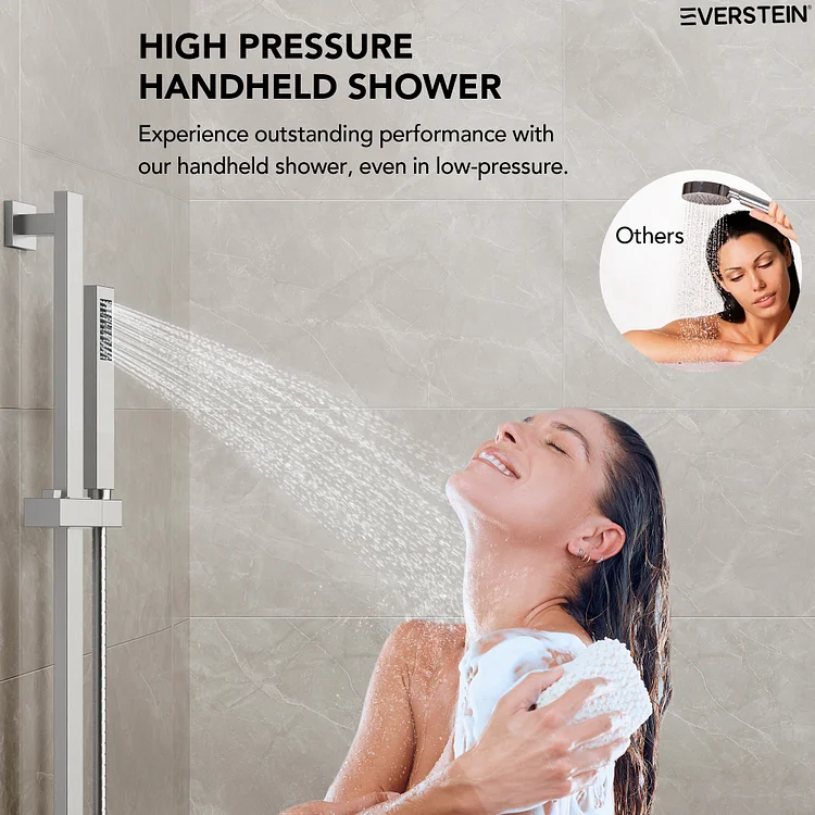 EVERSTEIN 3-Spray Patterns Rain Shower System in Brushed Nickel
