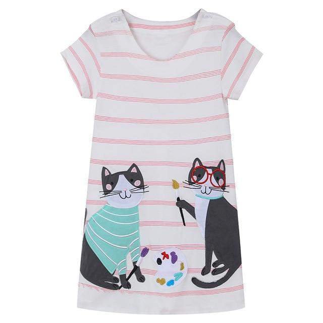 2-8 Years New Girls Dresses Summer Kids 100% Cotton Children Princess Dress Stripe Printing Clothes