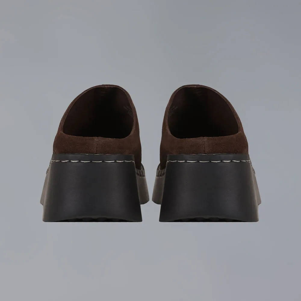 Brown Round Toe Platform Wedge Heel Slip On Women's Mules Shoes