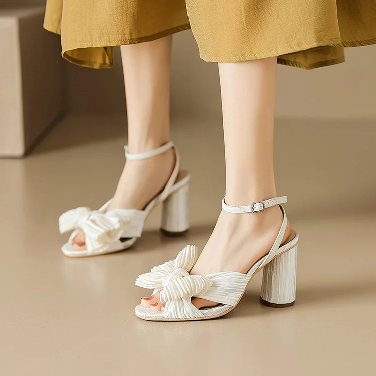 Bow Knot Chunky Heel Wedding Sandals  Stunahome.com
