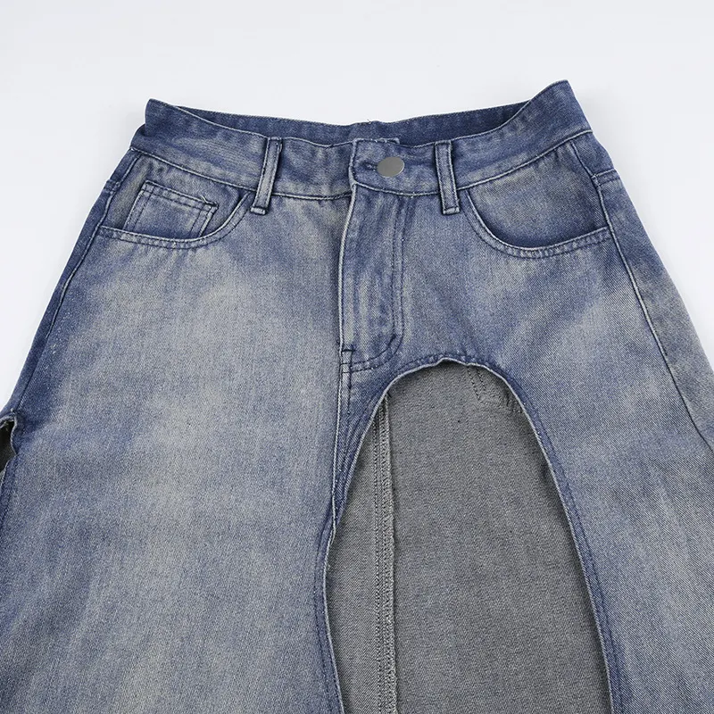 Mid Length Slit Denim Shirt