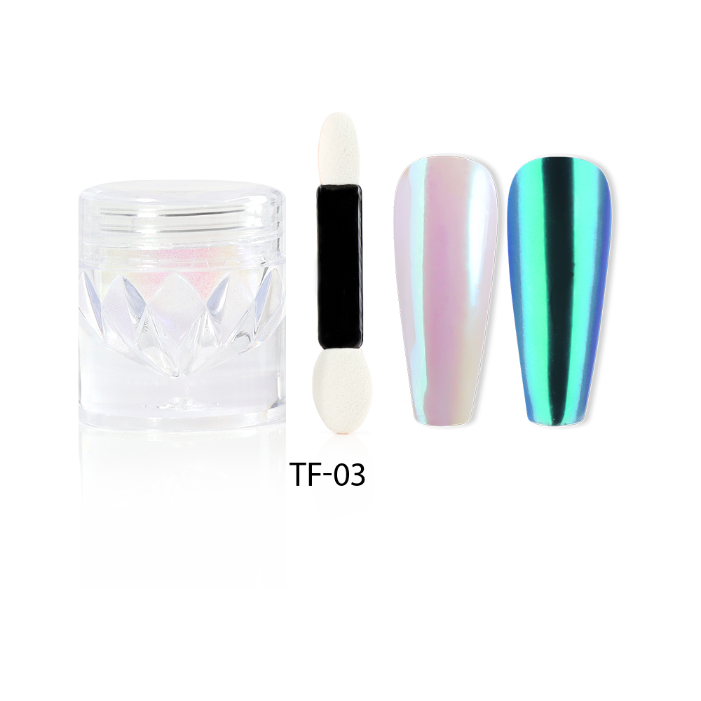 Aurora Unicorn Mirror Powder with Sponge Stick | High Light Nail Powder |  TF-03