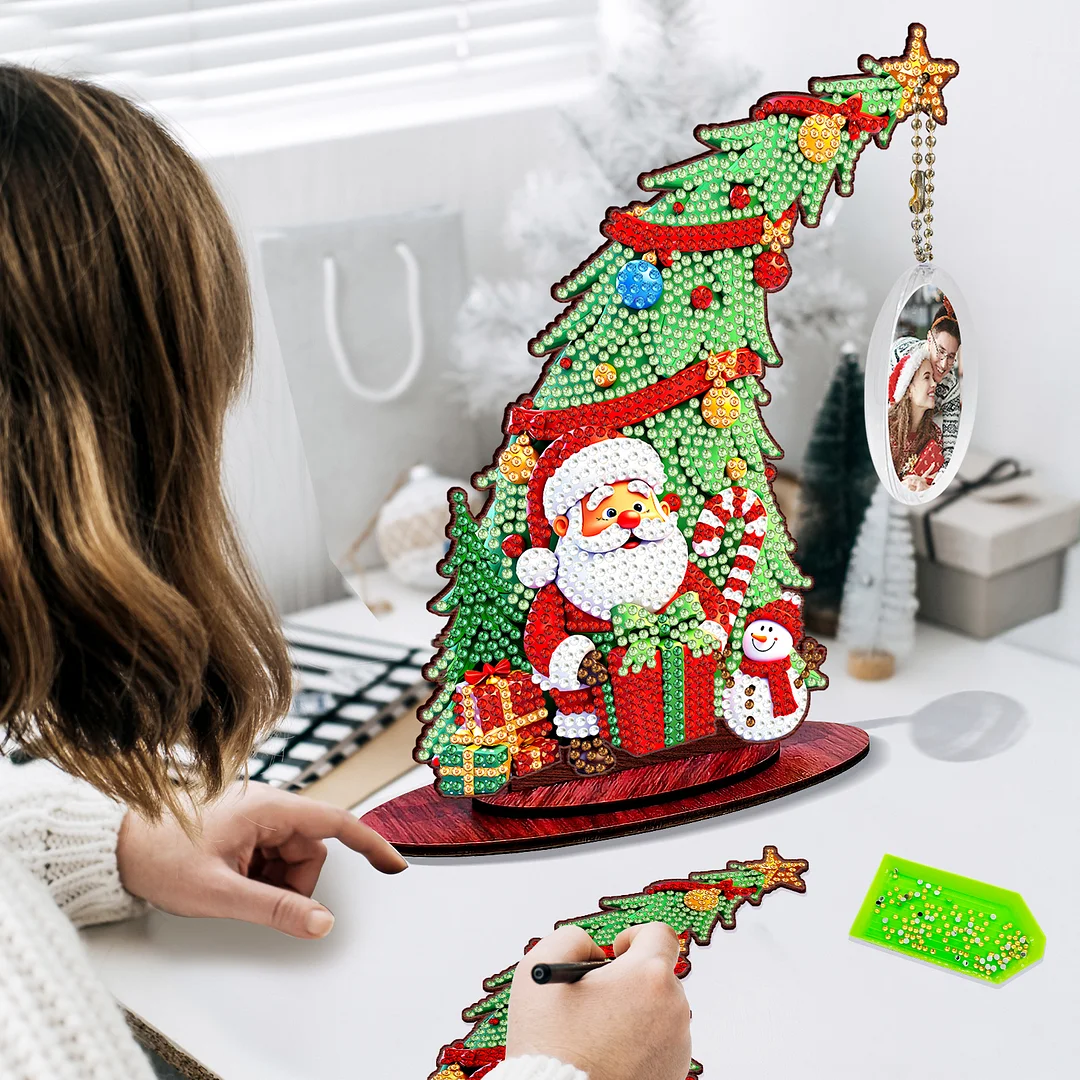 Photo Christmas Tree 5D DIY Diamond Art Tabletop Wood Decorations Ornament Kits