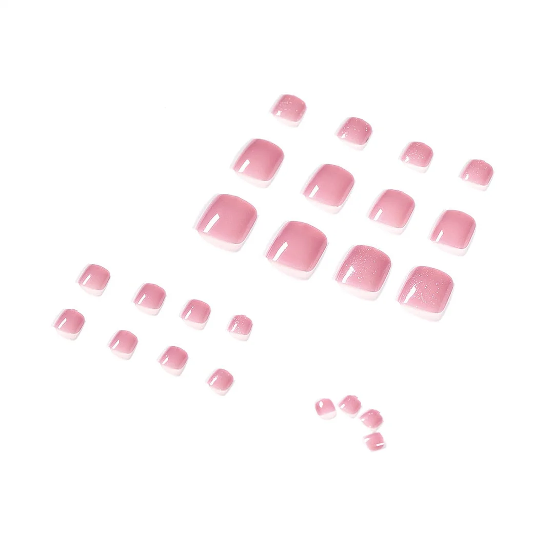 24pcs Pink Summer Fake Nails Full cover Foot Fake Nails Glue DIY Manicure Nail Art Tools-Nail Inspo