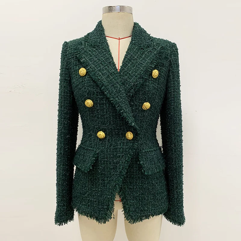 Nigikala Nigikala Autumn And Winter New High-End Fabric Trough Tuxedo Side Coarse Flowers To Repair Suit Jacket Ink Green