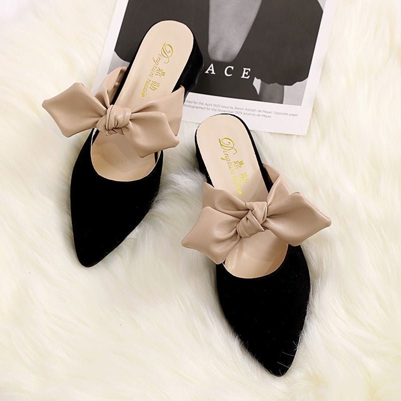  2022 Summer Shoe Designer Sandal for Women Butterfly-Knot Pointed SuedeThick High Heels Luxury Pumps