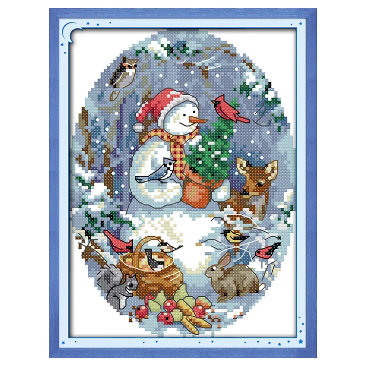 Joy Sunday Christmas  Snowman Friends 14CT Stamped Cross Stitch 22*18CM