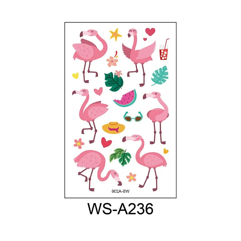 10 Kinds Flamingo Tattoos Disposable Temporary Realistic Pink Birds Flowers Beautiful Body Makeup Stickers Waterproof