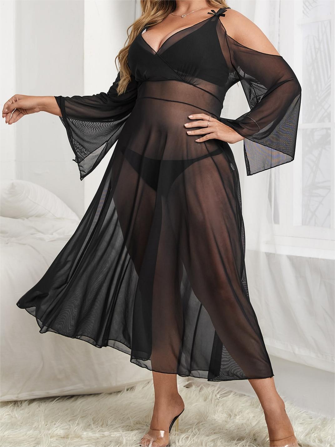 Deep V Back Cutout Solid Sheer Mesh Babydoll - Rose Toy