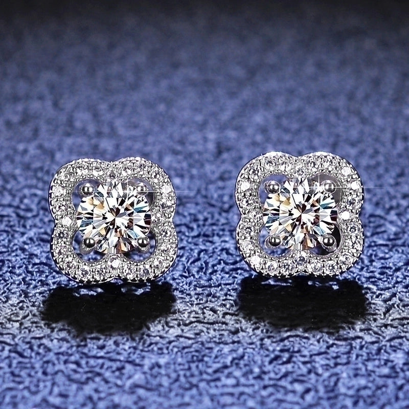 1 Pair 925 Sterling Silver Moissanite Zircon Flower Ear Studs