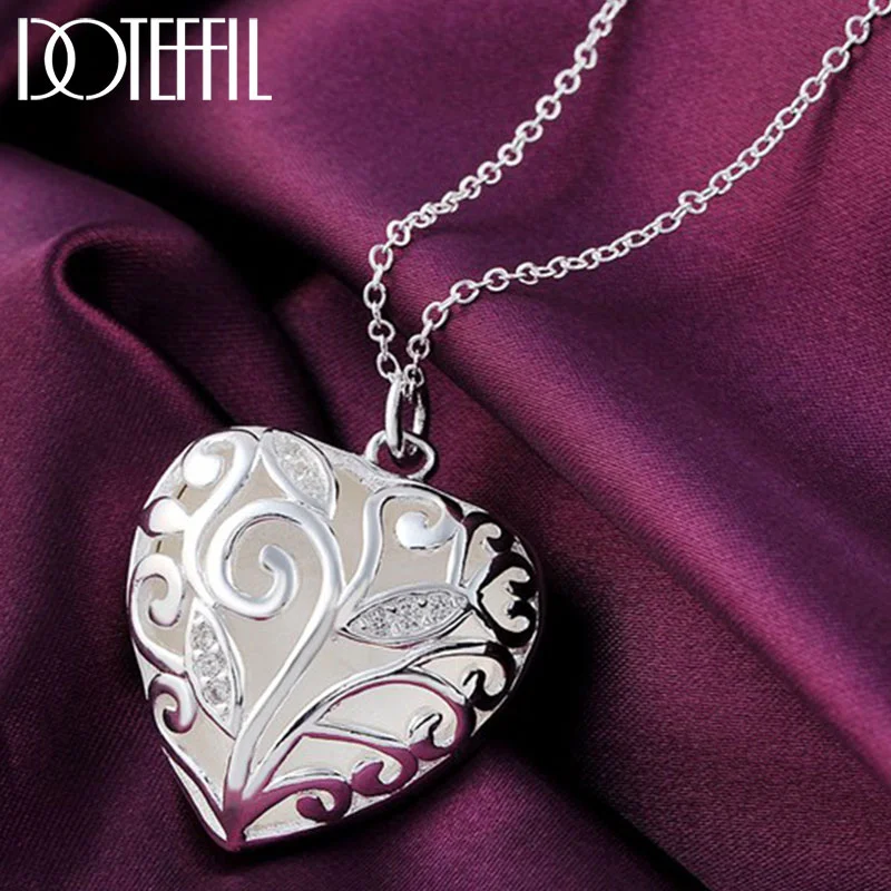 DOTEFFIL 925 Sterling Silver 18 Inch Stereoscopic Heart AAA Zircon Pendant Necklace For Women Jewelry