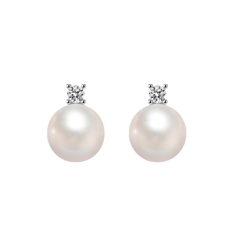 1 Pair 925 Sterling Silver Shell Pearls 925 Sterling Silver Earrings Round Ear Studs