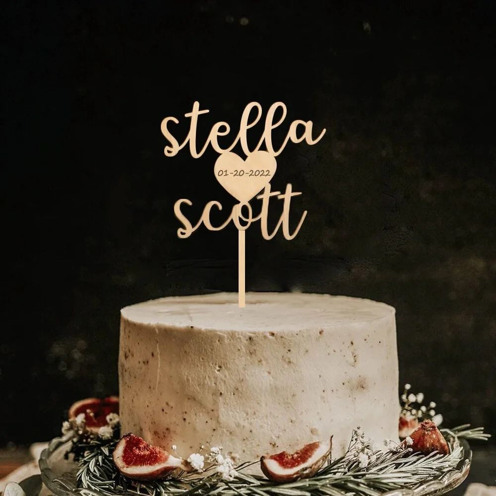 Custom Cake Topper Acrylic Mirror Letter Cake Decor Personalized Name And Date Gold Happy Birthday Cake Decoration For Wedding