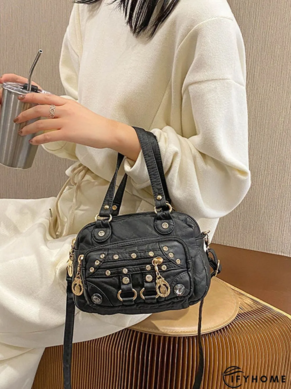 Retro Ethnic Style Mosaic Rhinestone Zipper Messenger Bag | IFYHOME