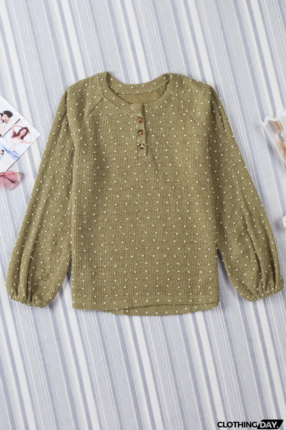 Swiss Dot Raglan Sleeves Knit Top