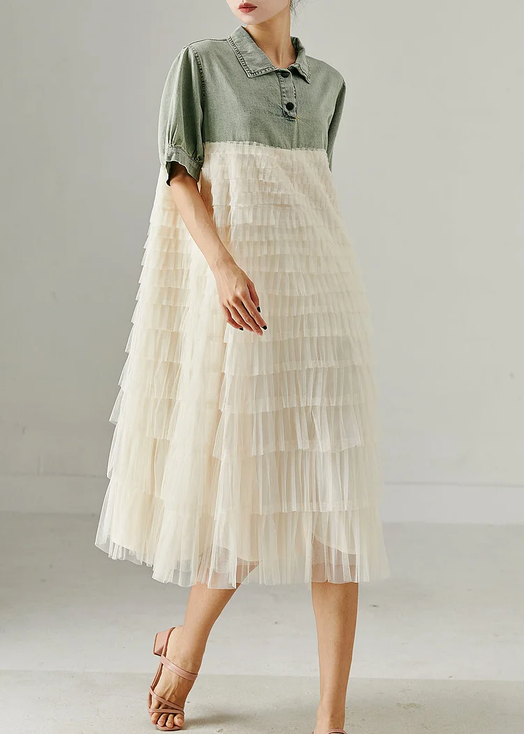Style Light Blue Patchwork Layered Tulle Denim Dress Summer