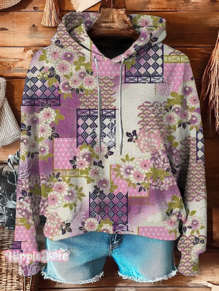 Floral Vintage Pattern Art Print Casual Hoodie Multicolor / S