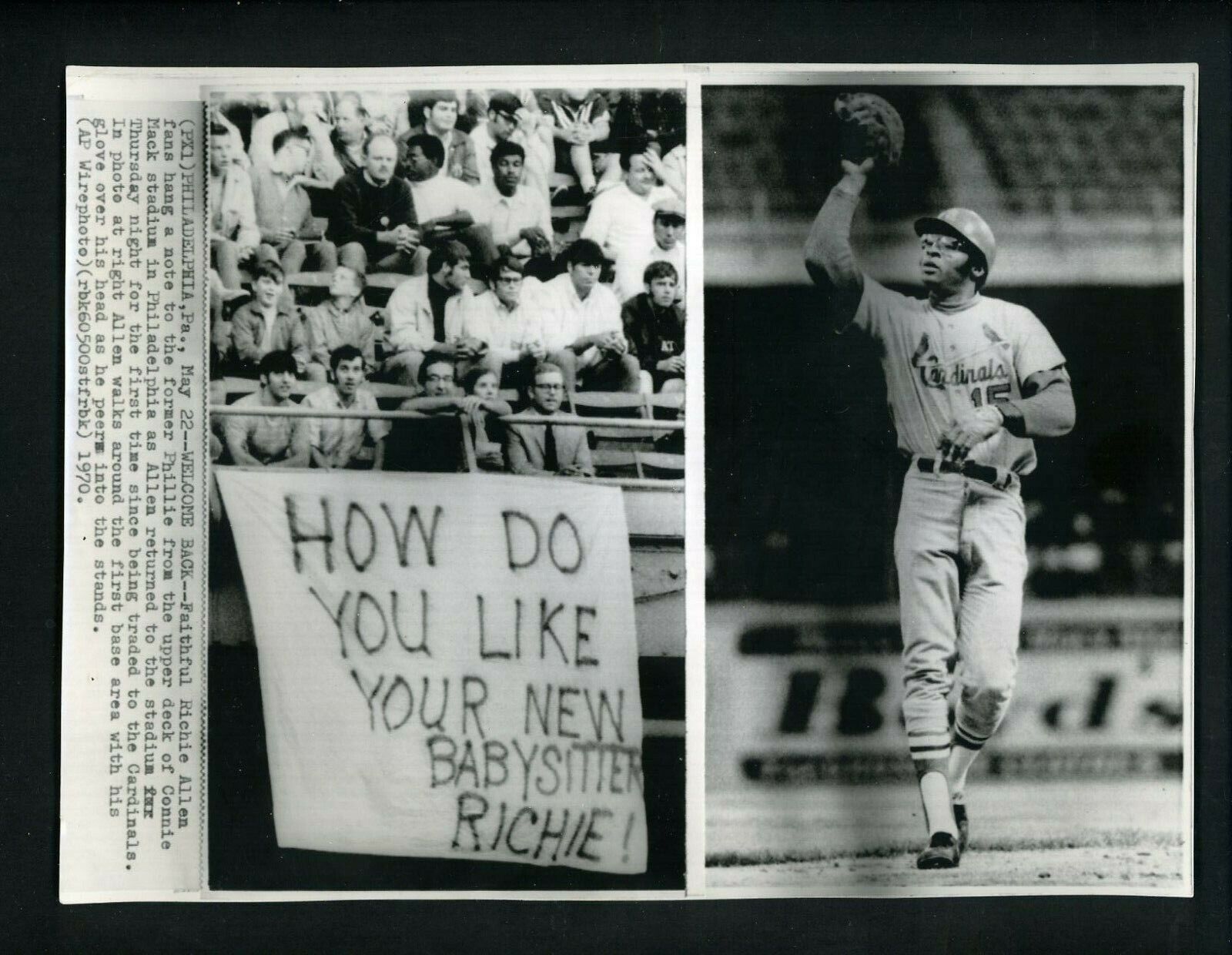 Richie Allen welcomed back to Philadelphia 1970 Press Photo Poster painting St. Louis Cardinals