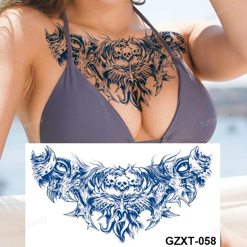 large temporary tattoo juice ink long lasting blue tattoo sticker breast chest totem wings dragon body art painting sexy for men