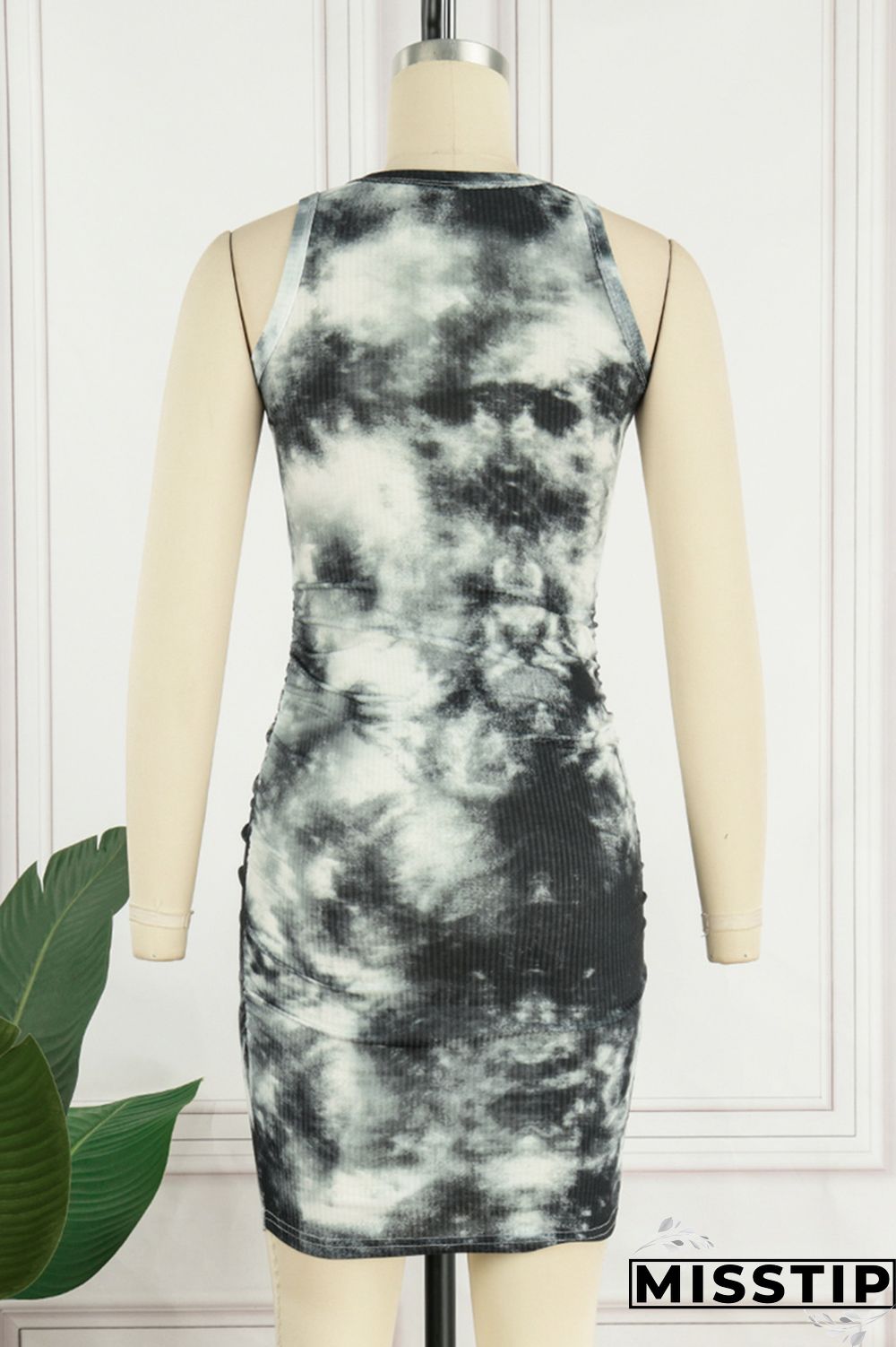 Pink Casual Print Tie Dye Basic O Neck Sleeveless Dress Dresses