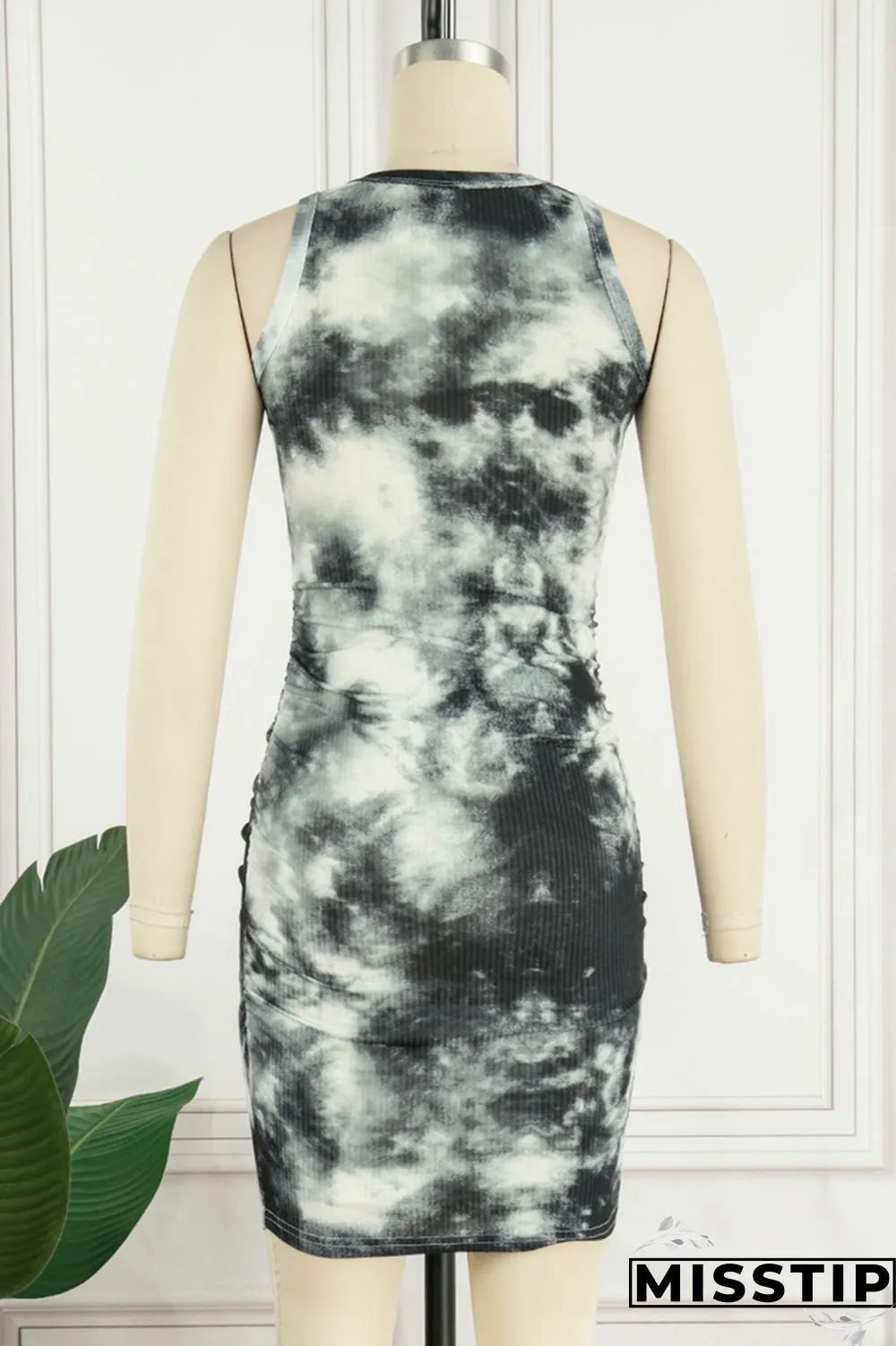 Pink Casual Print Tie Dye Basic O Neck Sleeveless Dress Dresses