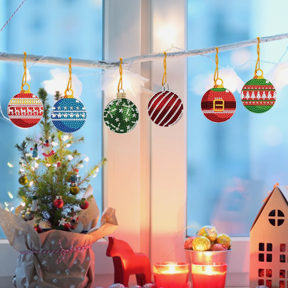 6Pcs Xmas Theme 2D Flat DIY Diamond Christmas Tree Pendant Wall Door Decoration
