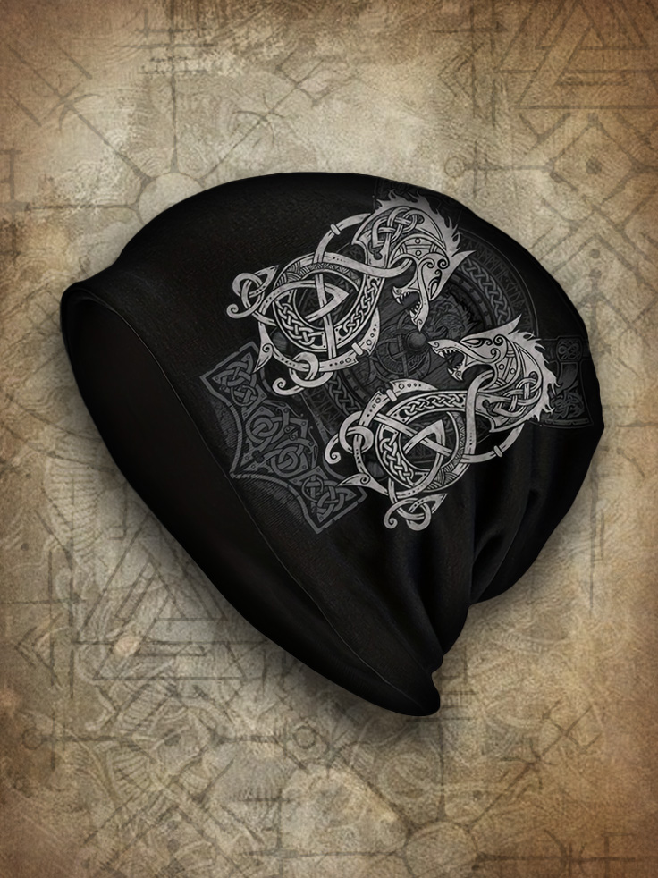 Men's Viking Nordic Runes Fenrir Celtic Knot Beanie