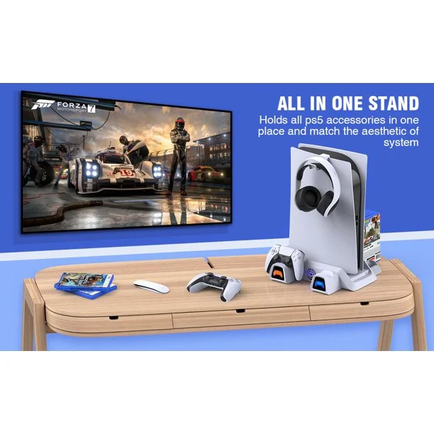 Dinofire PS5 Stand Cooling Fan with AC Adapter, Dual Controllers Charger for PS5 Vertical Stand with PS5 Disc & Digital Editions-White