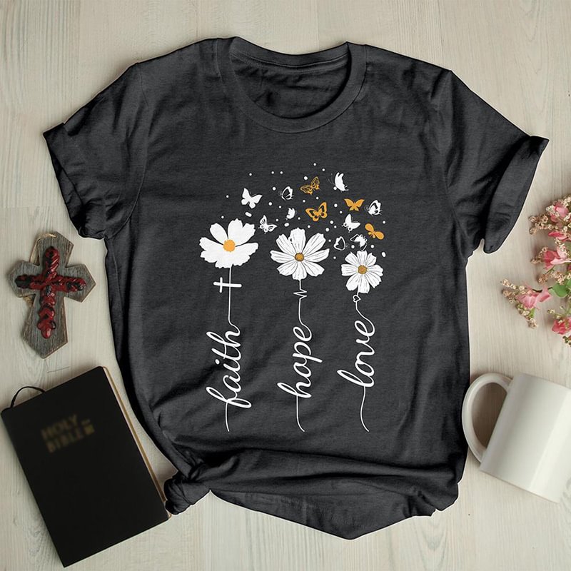 Floral butterfly round neck graphic tees