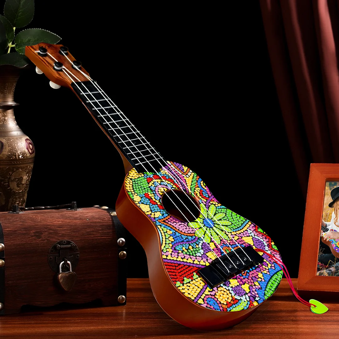 DIY Wooden Guitar Diamond Art Ornament Unique Gifts for Musicians (Flowerbed)