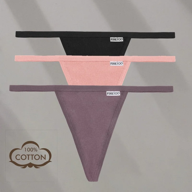 FINETOO 3PCS/Set M-XL Sexy G-string Panties Cotton Women's Underwear Girls Female Underpant Pantys Ladies Bikini Thong Lingerie