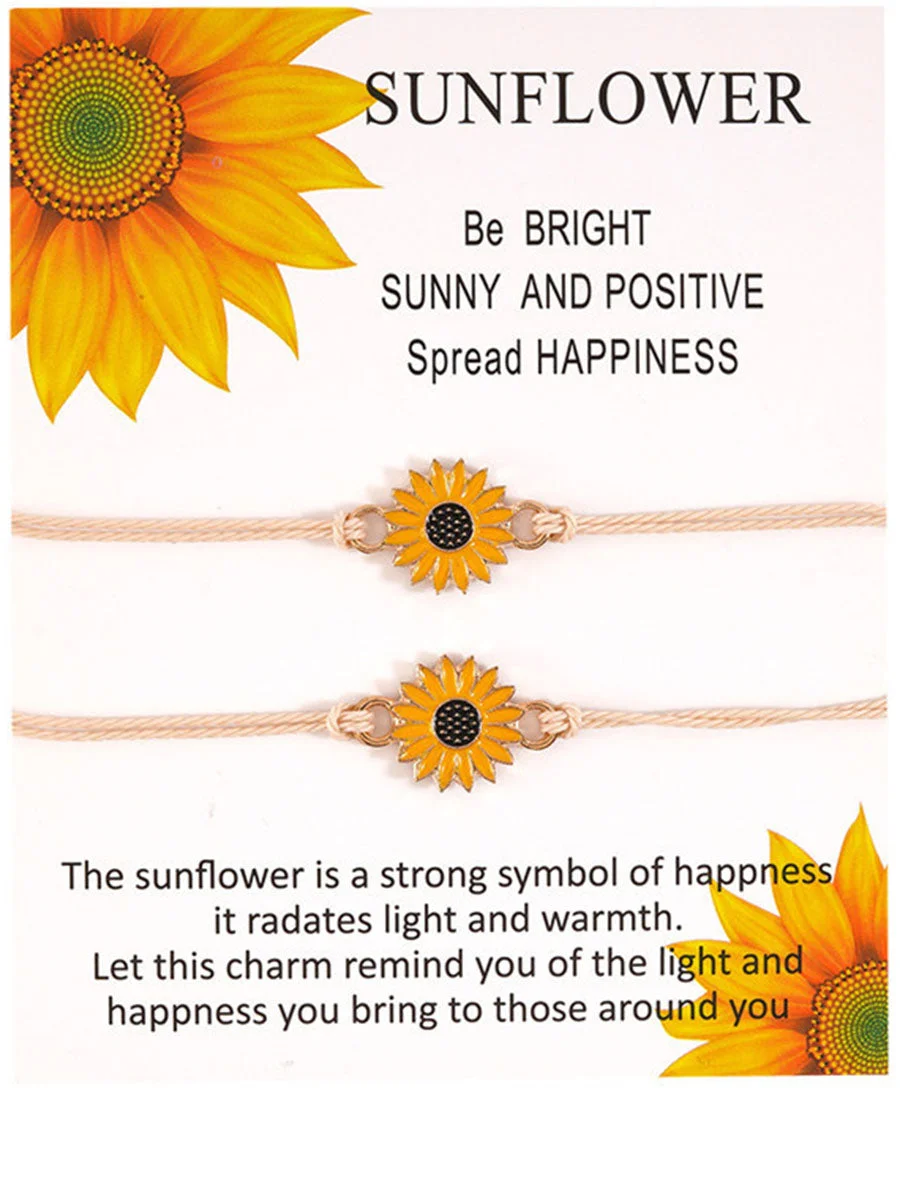2 pcs Adjustable Sunflower Braid Alloy Bracelets with card