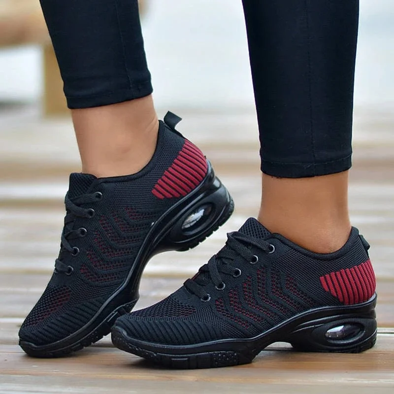 Women's Casual Flyknit Fabric Hit Colors Lace Up Platform Sneakers - vzzhome