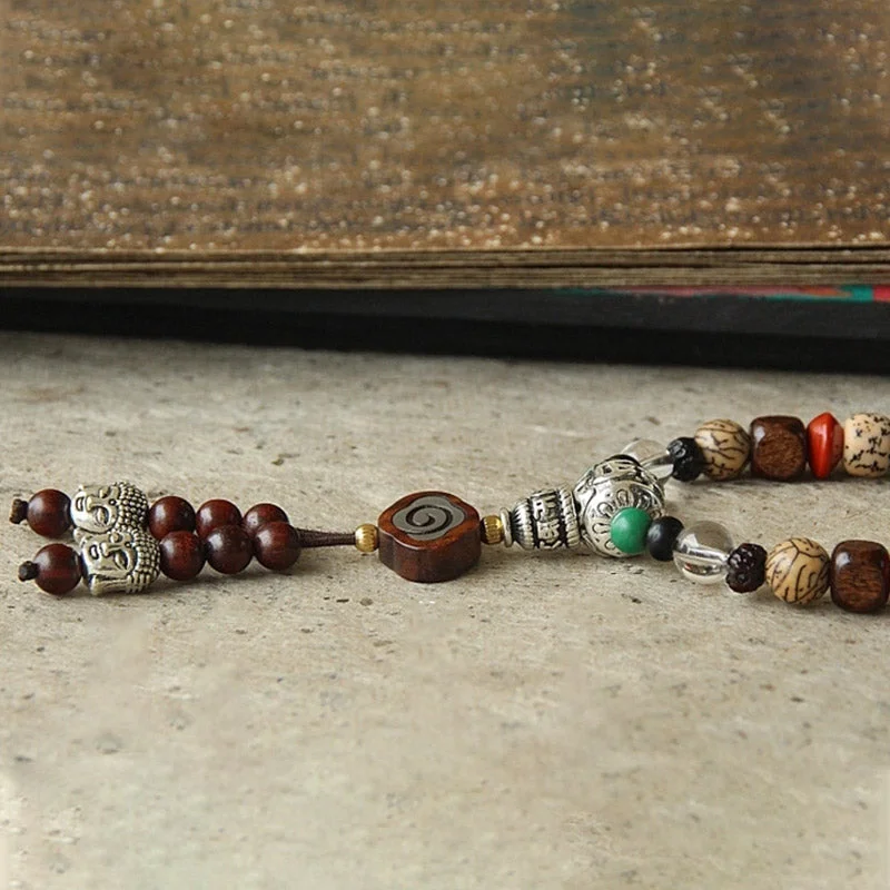 Tibet 108 Mala Beads Nine Palaces Bagua Bodhi Seed Yak Bone Vajra Harmony Bracelet
