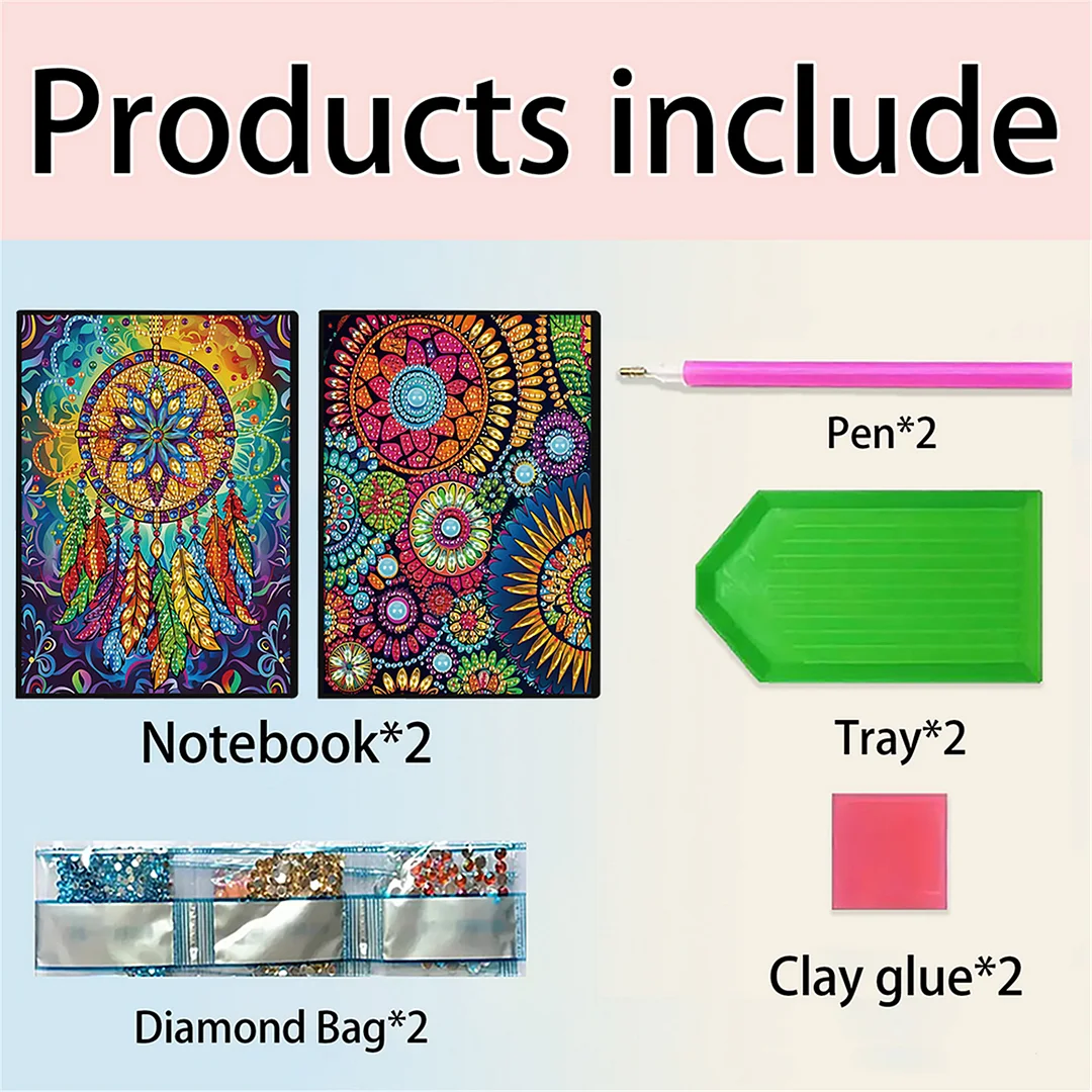 2pcs Patterns Partial DIY 50 Pages A5 Diamond Painting Notebook for Study Home
