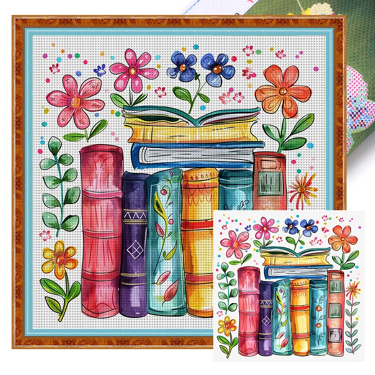 Books And Flowers (50*50cm) 11CT Stamped Cross Stitch gbfke