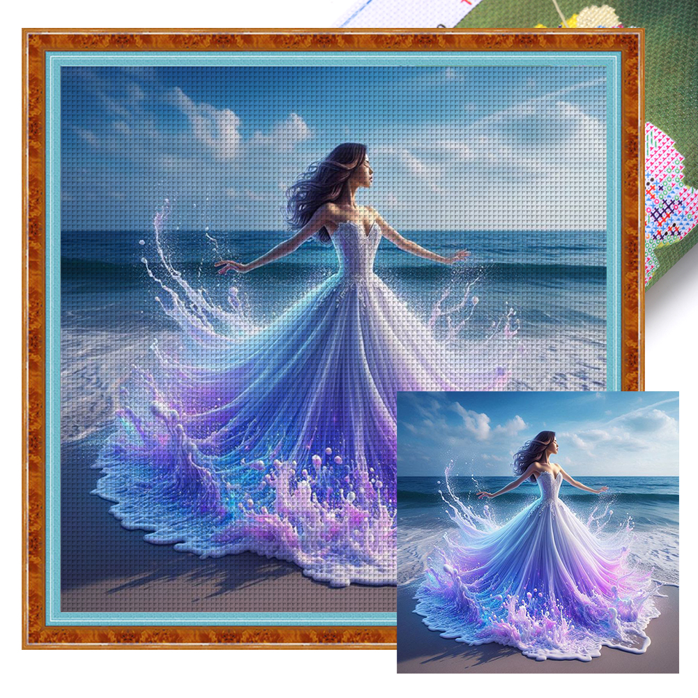 Beach Girl Full 11CT Pre-stamped Canvas(45*45cm) Cross Stitch