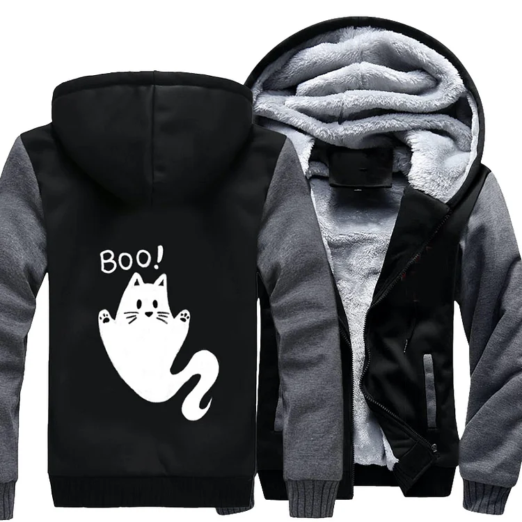 Spooky Cat Ghost, Halloween Fleece Jacket