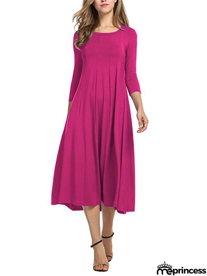 Stylish Solid Color Round Collar Pullover Dresses