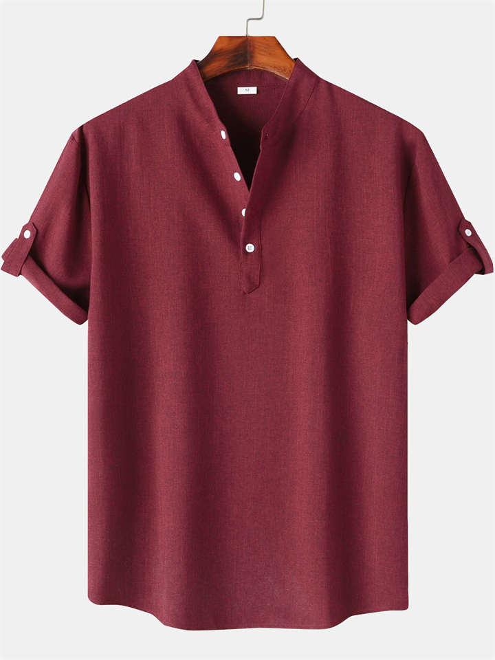 Men's Shirts Four Seasons New Men's Solid Color Collar Short-sleeved Shirt Male Slim Shirt