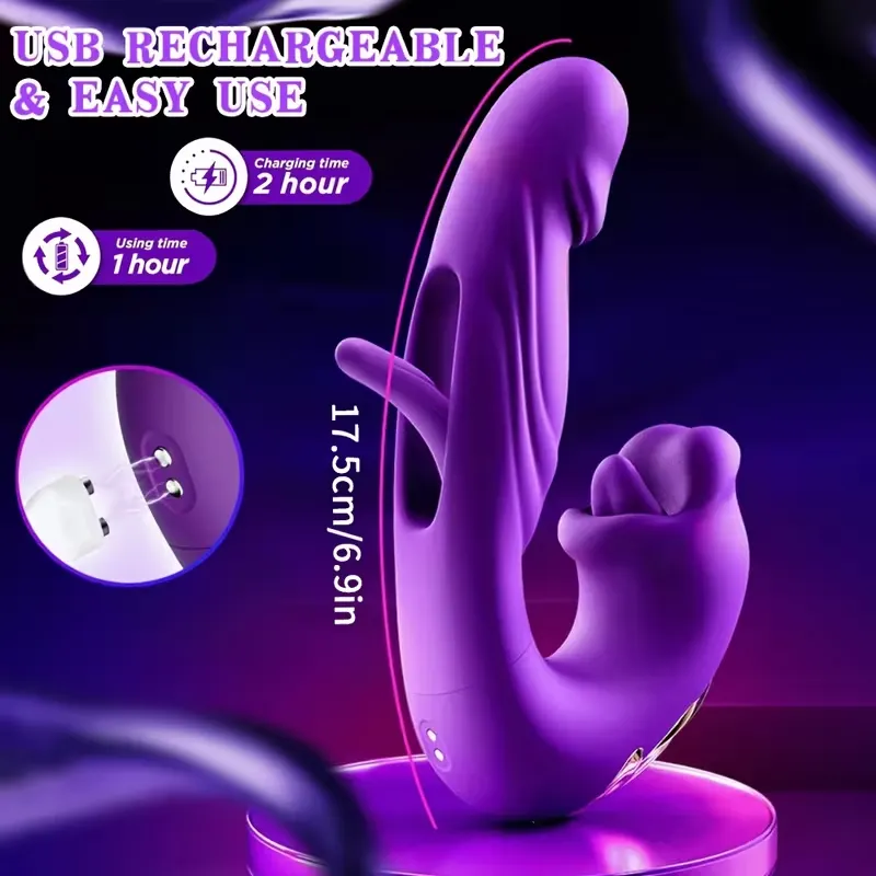 Vibrator pentru masturbare feminină: Un model 3 &icirc;n 1 &icirc;n formă de limbă, cu 7 moduri de atingere, vibrație și lins; design inserabil pentru stimularea precisă a clitorisului, punctului G și anusului; ușor de curățat; dildo cu funcție de aspirație