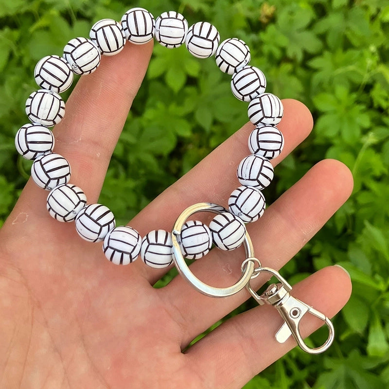 Vintage Style Minimalist Basketball Football Wood Beaded Unisex Bag Pendant Keychain