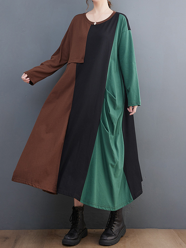 Loose Knitted Color Matching Irregular Maxi Dress